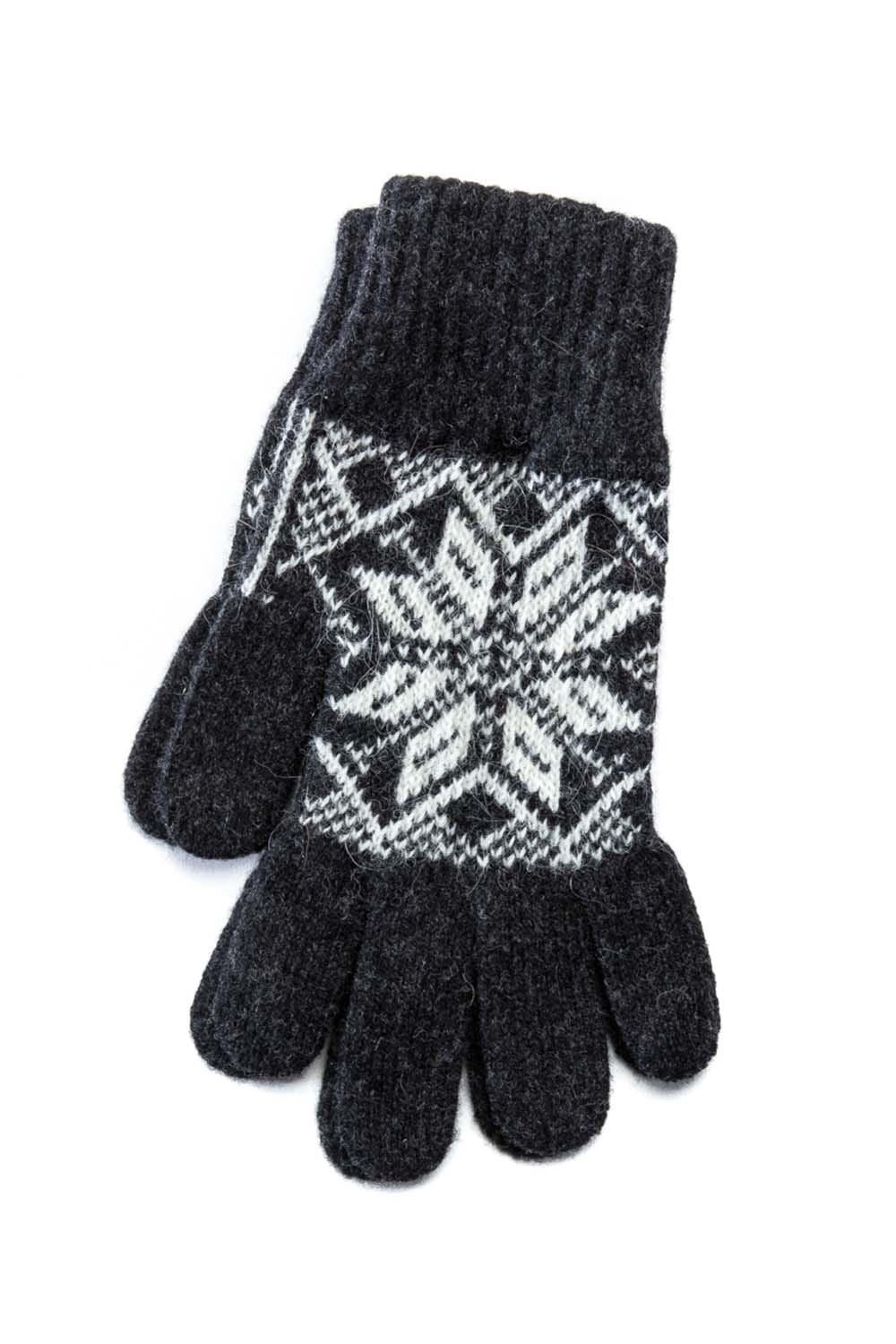 Dark Grey Icelandic Wool Gloves - Icelandic Frostrose Pattern