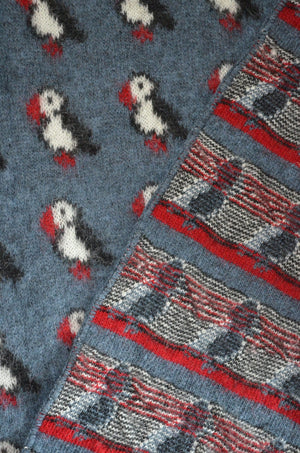 Icelandic Blanket - Blue with puffins