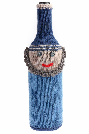 Knitted wine bootle cover - Bluebeard