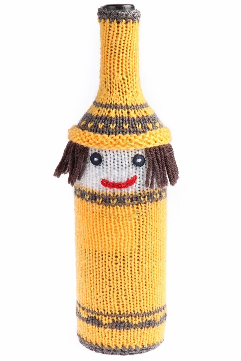 Knitted wine bootle cover - Yellow - icelandicstore.is
