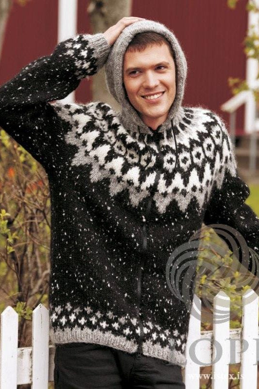Frost - Black Wool sweater with hood - Knitting Kit