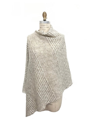 Light Wool Poncho - Beige and White