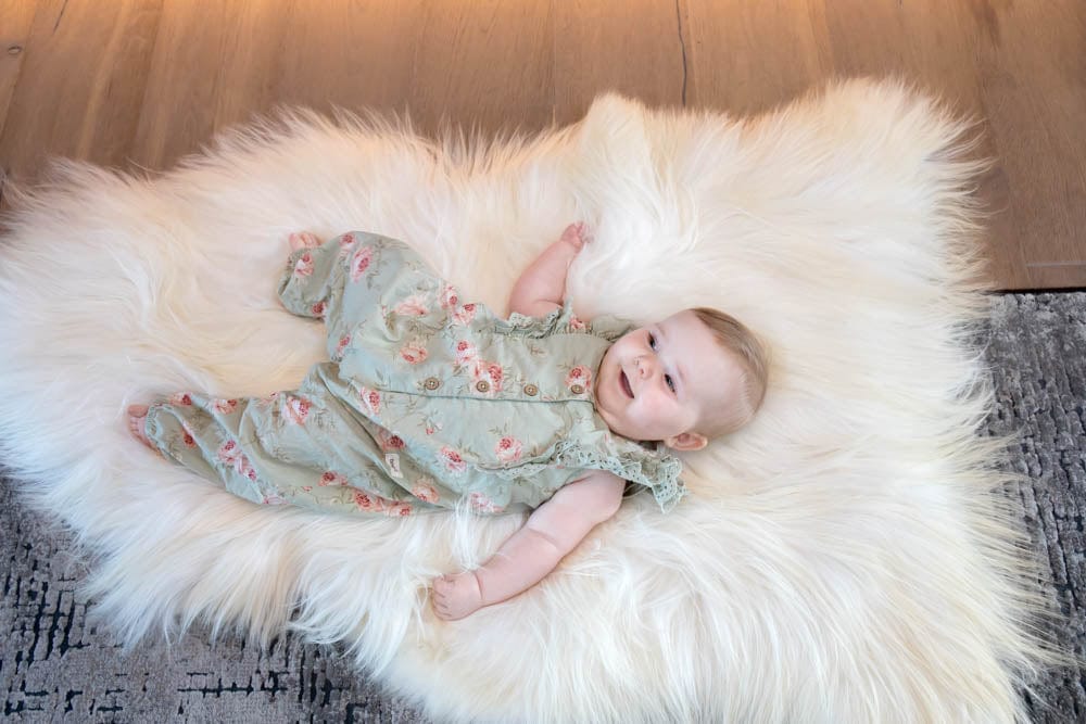 White Icelandic Sheepskin Rug. Safe for babies and toddlers.