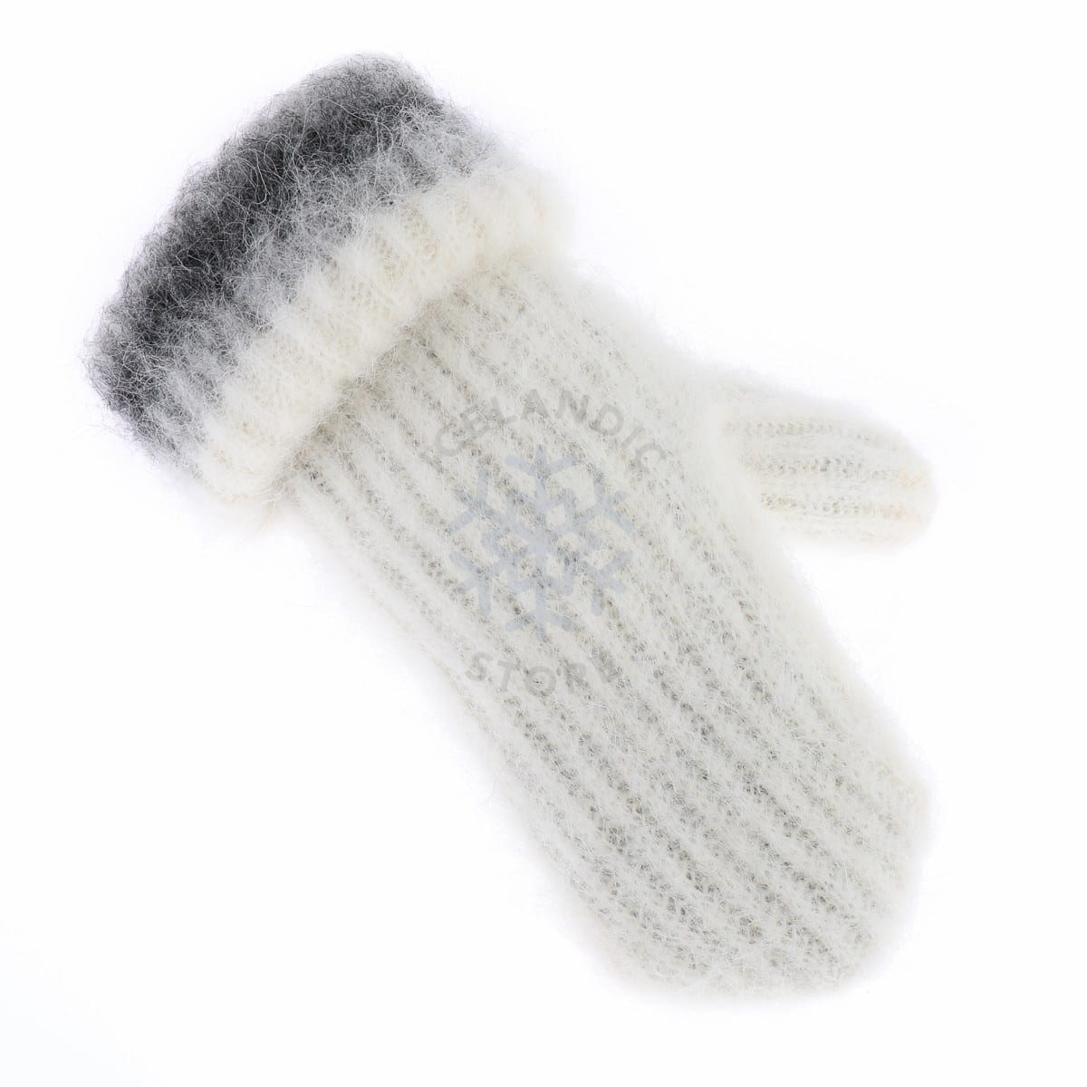 Brushed Wool Mittens - White / Grey - icelandicstore.is