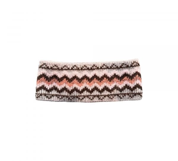 Wool headband. Pink and brown. Icelandic knitting pattern