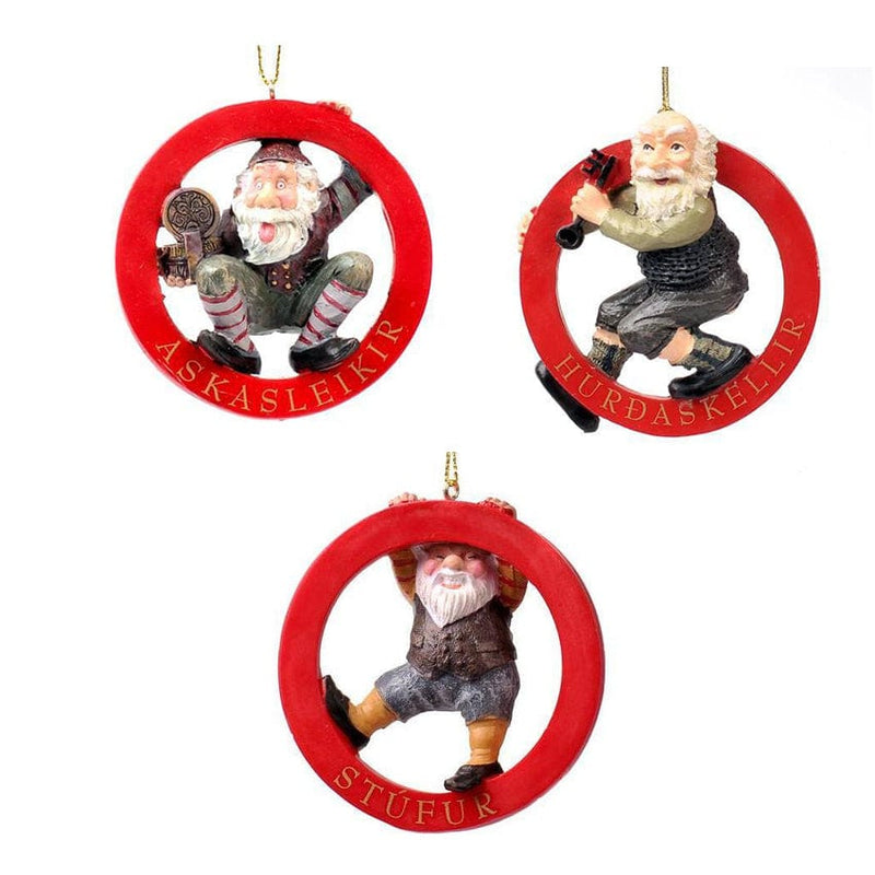 Icelandic Yule Lads hanging Christmas ornaments 
