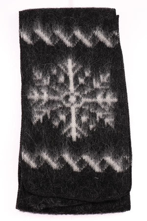 Brushed Wool Scarf - Black / Snowflakes
