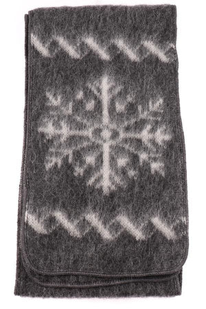 Brushed Wool Scarf  - Dark Grey / Snowflakes