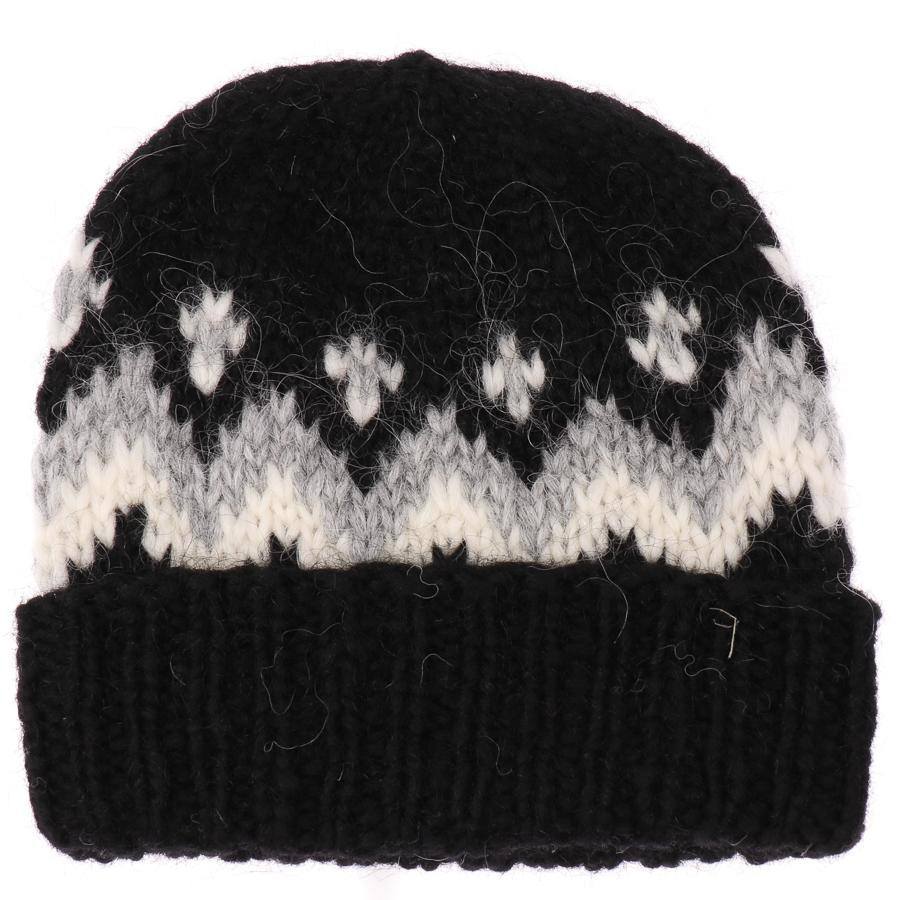 Handknit Wool Hat - Black / White - icelandicstore.is