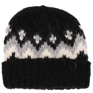 Handknit Wool Hat - Black / White