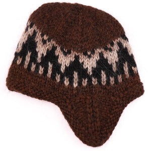 Handknit Wool Hat - Brown / Black