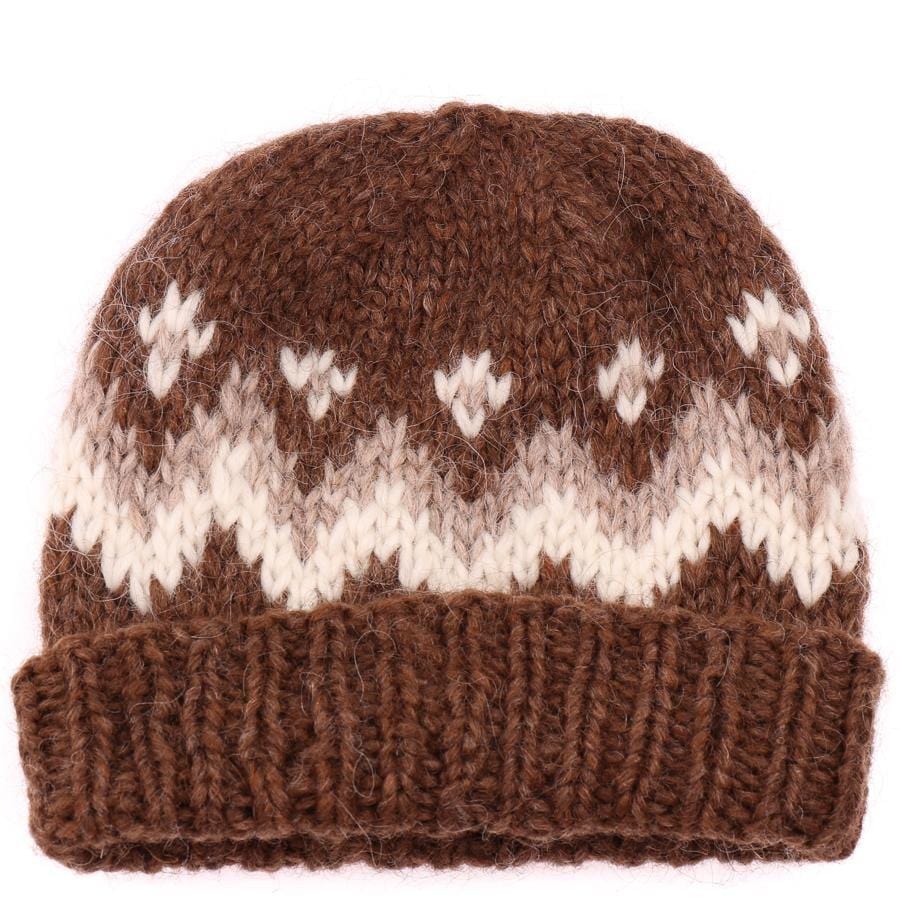Handknit Wool Hat - Brown / White - icelandicstore.is