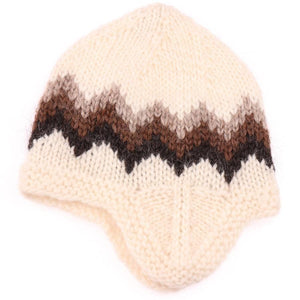 Handknit Wool Hat - White / Brown