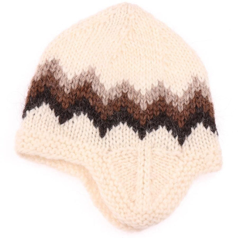 Handknit Wool Hat - White / Brown - icelandicstore.is
