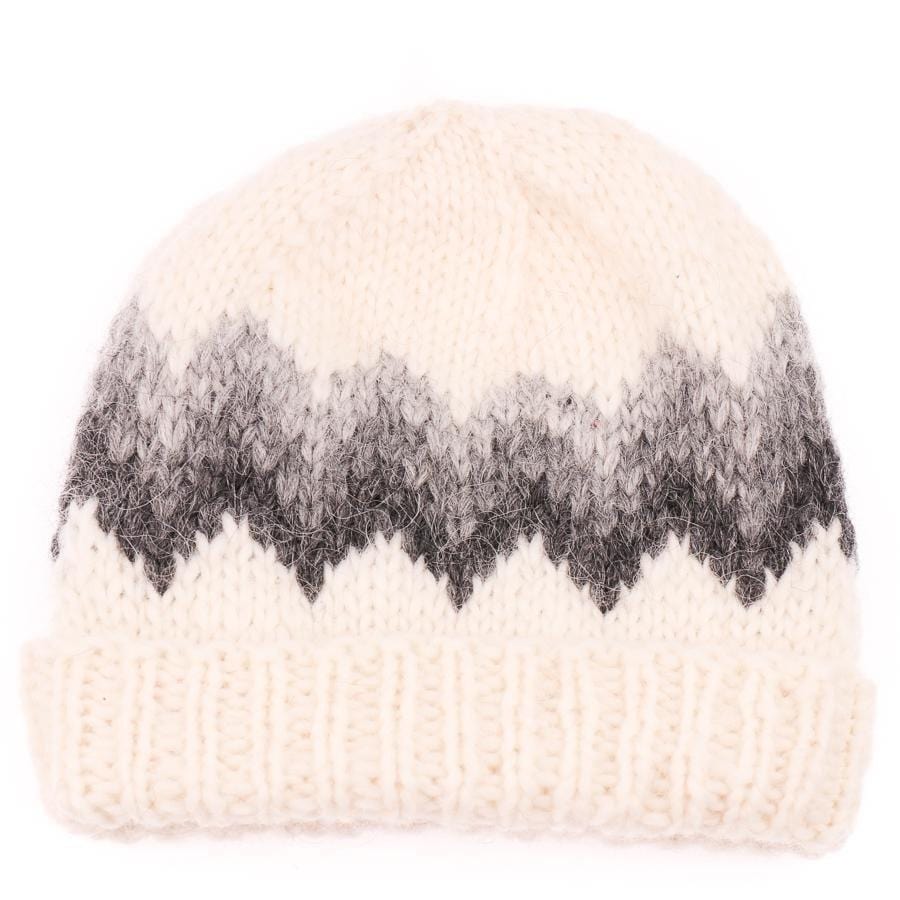 Handknit Wool Hat - White / Grey - icelandicstore.is