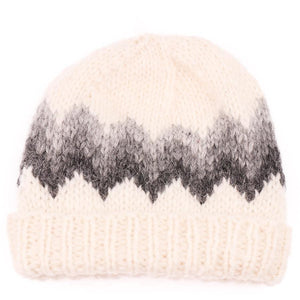 Handknit Wool Hat - White / Grey