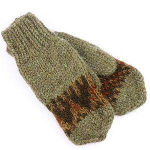 Handknit Wool Mittens - Green