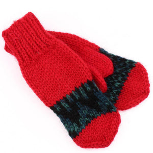 Handknit Wool Mittens - Red