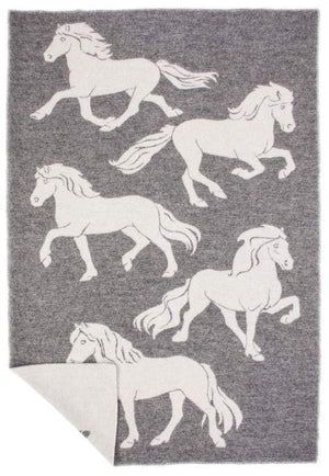 Icelandic Blanket - Grey Jaquard Horse #0103